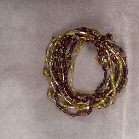 Multi-strand leftover seed beaded bracelet brown amber - Picture 2 of 2